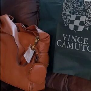 Vince Camuto Coen shoulder bag with tech attachment warm caramel. NWT